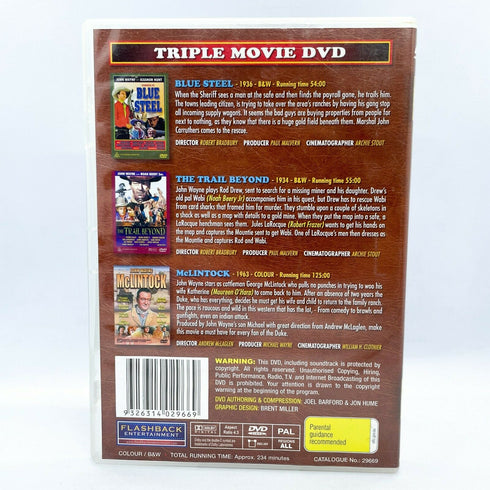 John Wayne Triple Movie DVD - Blue Steel / The Trail Beyond / McLintock