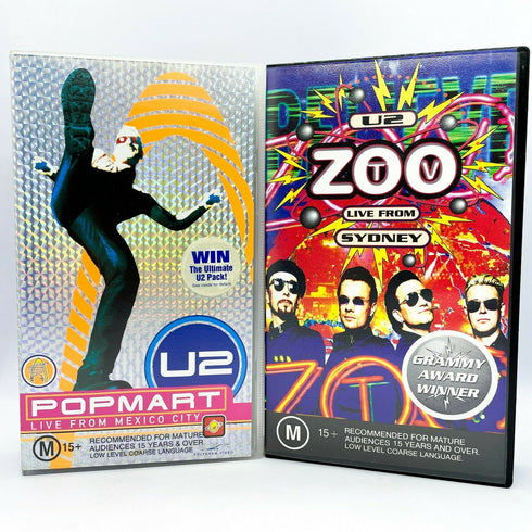 U2 VHS Video Set - ZooTV Live from Sydney, Australia and Popmart Mexico City