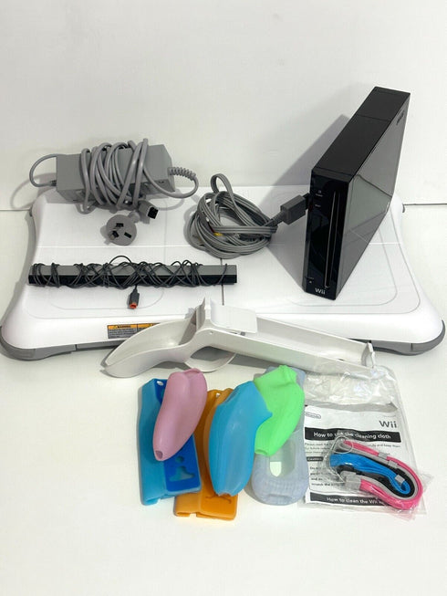 Black Nintendo Wii Console with Games, Wii Fit Board, Cables and Accessories