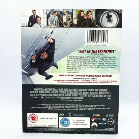Mission Impossible: Rogue Nation, with SLIPCOVER Blu-Ray DVD Tom Cruise