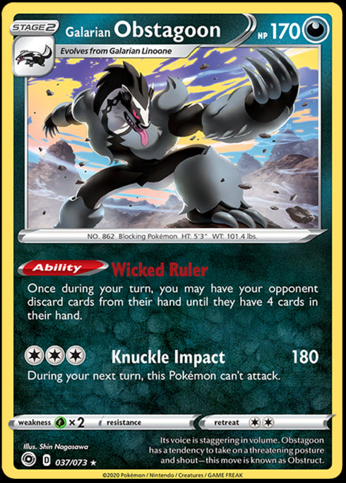 Galarian Obstagoon 037/073 Holo Rare Champions Path Pokemon Card